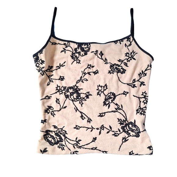 Vintage 90s bebe beaded nude cami sparkly embellished floral rose dark feminine - Picture 1 of 8